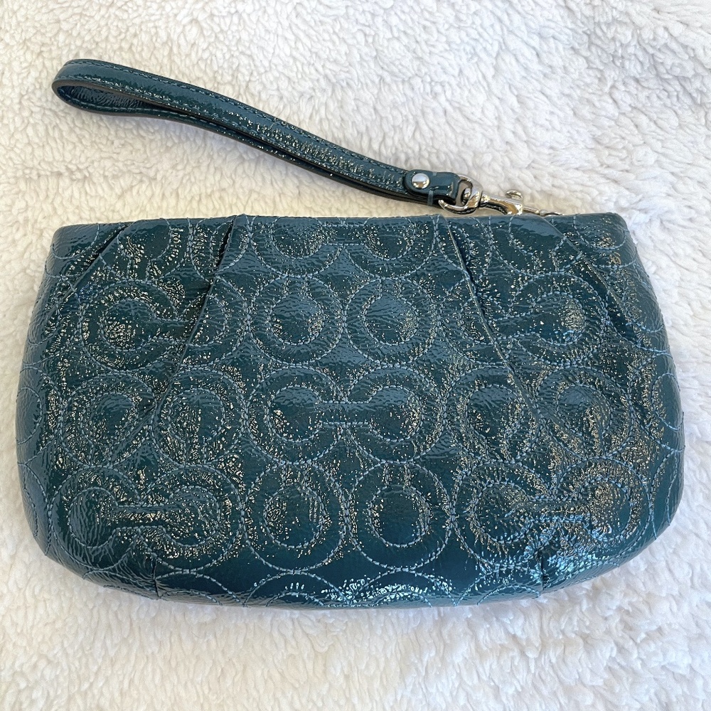 Coach Teal Patent Leather Clutch